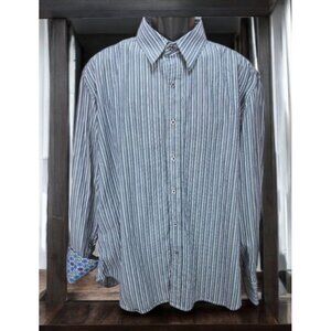 Robert‎ Graham Mens Striped Shirt Long Sleeve Dress Shirt XL Button-Up Textured